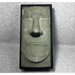 TIKI Easter Island Moai Tissue Box Cover Faux Stone Green Face Dispenser Holder